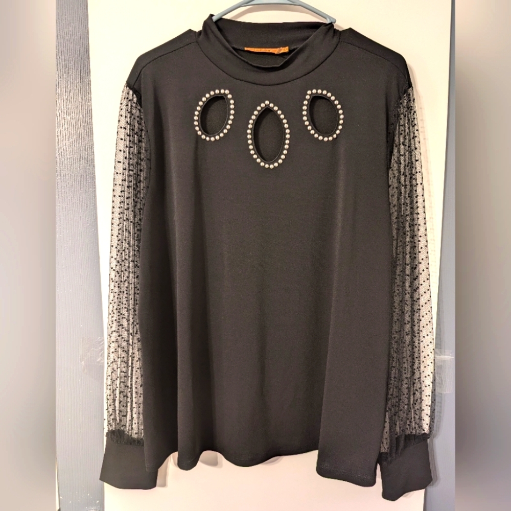 Belldini Tear Drop Hole & Silver Embellished Blouse‎ NWOT SIZE 2X